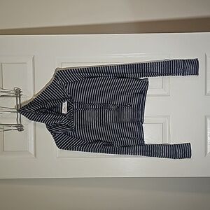 Hollister Lightweight Hooded Crop Long Sleeve Top Blue White Striped Size S